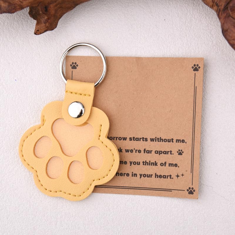 Leather Paw Print Keychain for Dog Cat Pet Hair Keepsake Keychain Sympathy Memorial Gift for Loss of Cat Dog Puppy - color: Yellow