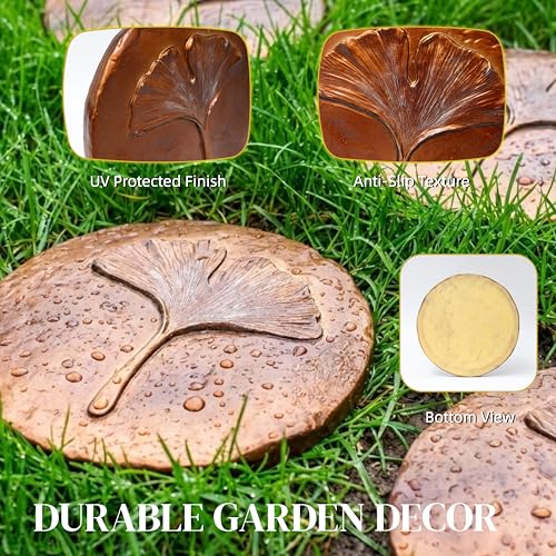 Stepping Stones Outdoor Pathway – 10.8" Antique Bronze Ginkgo Garden Stone Outdoor Decorative – Grandma Mothers Day Gifts, Garden Memorial Stone for Loved Ones Outside, Backyard Walkway Pavers