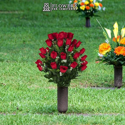 Artificial Cemetery Flowers - Gravesite Flowers - Red Roses - color: Red Roses, size: (1) Bouquet