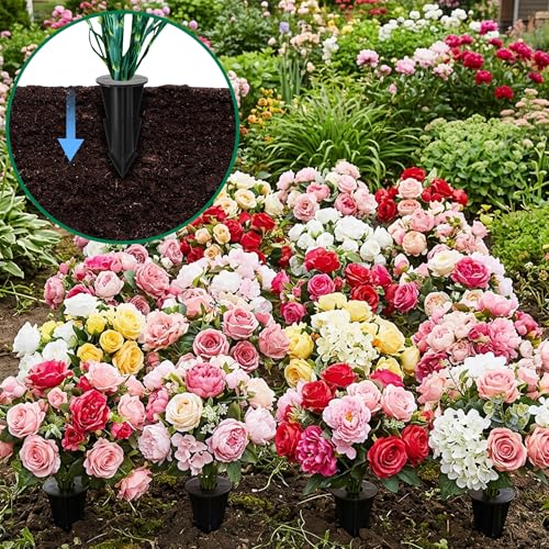 4 Pcs Memorial Artificial Flower Holder, Patio Garden Floral Ground Spikes - color: Black