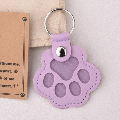 Leather Paw Print Keychain for Dog Cat Pet Hair Keepsake Keychain Sympathy Memorial Gift for Loss of Cat Dog Puppy - color: Purple