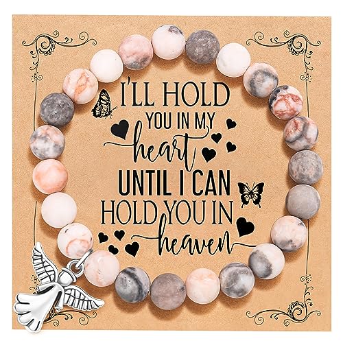 QWNHONEY Memorial Gifts for Loss of Loved Sympathy Remembrance In Memory of Mother Father Pet Bereavement Grief Pink Red Beads Bracelet with Angle Wings Jewelry Gifts for Women - style: Pink-Angel-I'll hold you in my heart