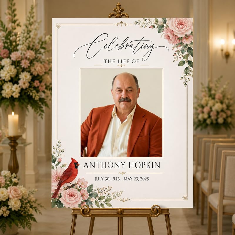 Custom Celebration of Life Sign with Photo, Floral Cardinal Design - color: Design 4