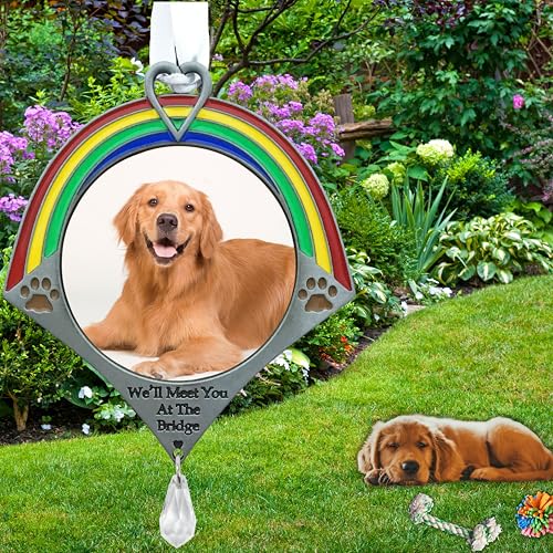 Rainbow Bridge Dog Memorial Ornament with Photo Frame – Pet Remembrance Christmas Ornament – Sympathy Gift for Loss of Dog – Holds Cherished Picture – Gift Bag Included – 4.25" H x 3.25" W - size: 1