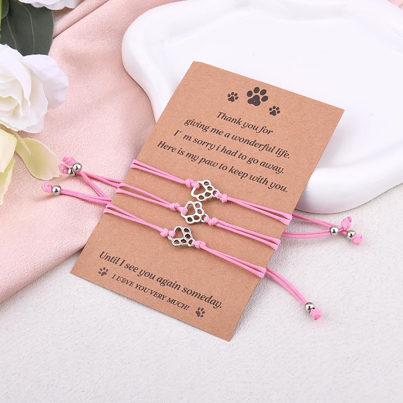 Pet Memorial Gifts Bracelets for Loss of Dog Cat Symapthy Gift for Dog Cat Lovers Passing Away Gifts Paw Print Bracelet - color: Pink