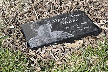 Black Granite Memorial Headstone for Lost Loved Ones, Dogs, Cats, and Family Pets. " Great for Your Garden, Tree Dedication, or in a Cemetery. Includes your personal photo and text. (12 x 8 x 2") | Includes photo and text for lost loved ones, dogs, cats,