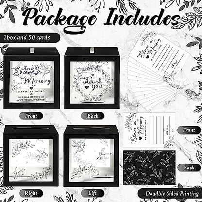 Pajean Funeral Memory Box with 50 Cards Clear Windows,Clear,Black - color: Black