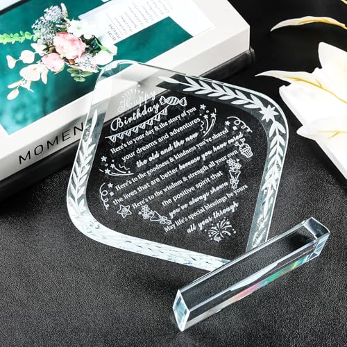 YWHL Happy Birthday Gifts for Women Men, Laser Engraved Glass Bday Plaque Gifts for Her Him Happy Birthday Decorations Unique Bday Gift Ideas for Mom Dad Grandma Wife Friends - style: Happy Birthday Gifts