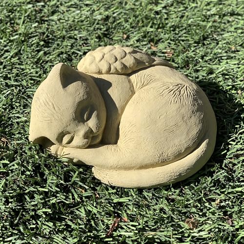 Sleeping Cat with Wings: Durable Solid Stone Pet Memorial Statue. Unique Home Décor, Garden Accent. Sealed for Outdoors. Handcrafted USA. (Old Stone/tanish)