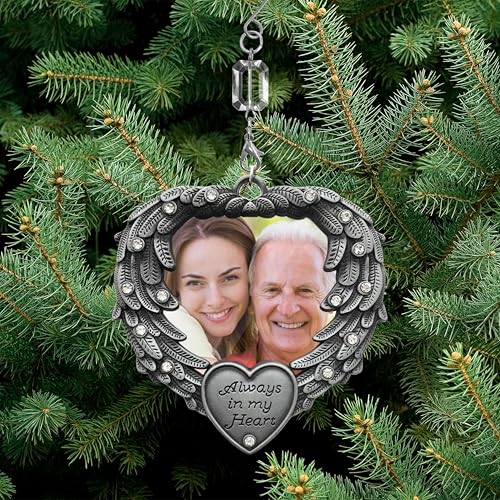 Sympathy Memorial Wind Chime & Photo Ornament Gift Set – “I Thought of You with Love Today” Engraved Chime – Angel Wings “in Loving Memory” Picture Ornament -2” Photo – Bereavement & Funeral Gift