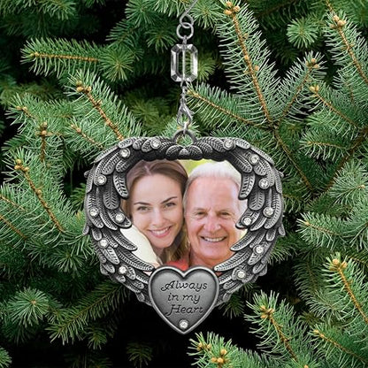 Sympathy Memorial Wind Chime & Photo Ornament Gift Set – “I Thought of You with Love Today” Engraved Chime – Angel Wings “in Loving Memory” Picture Ornament -2” Photo – Bereavement & Funeral Gift