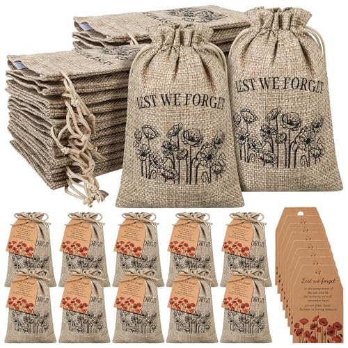 100 Sets Funeral Favors for Guests,Lest We Forget Memorial Seed Packets with Prayer Memorial Tags for Celebration of Life Decorations,Memorial Day,Remembrance Day,No Seeds
