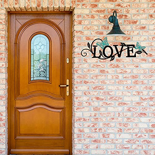 Metal Butterfly Love Sign Wall Decor Metal Black Love Word Sign Rustic Home Letter Ornament Cutout Teal Bedroom Decor for Home Office Living Room Hanging Wall Decorations 14 x 5 Inch