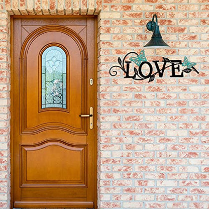 Metal Butterfly Love Sign Wall Decor Metal Black Love Word Sign Rustic Home Letter Ornament Cutout Teal Bedroom Decor for Home Office Living Room Hanging Wall Decorations 14 x 5 Inch