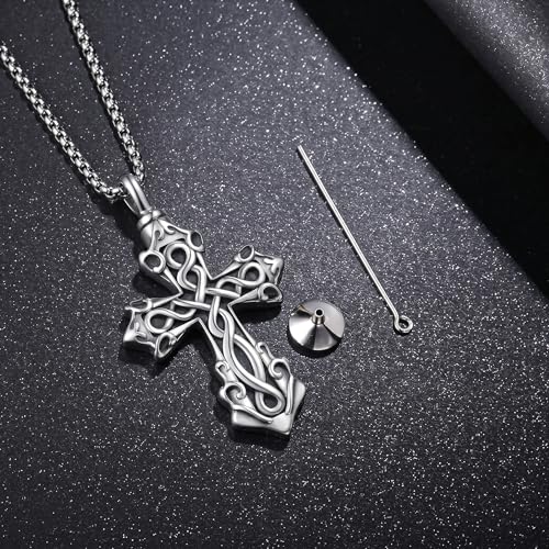 925 Sterling Silver Celtic Cross Urn Necklace for Ashes | Memorial Keepsake Cremation Catholic Jewelry for Men Women - color: Silver-1