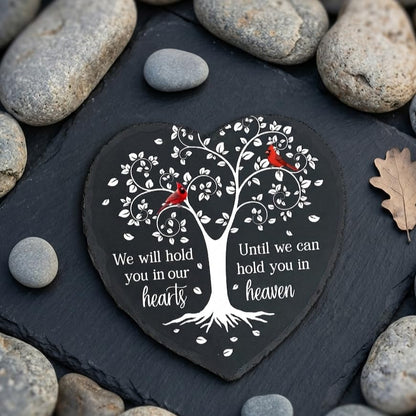 Cardinal Memorial Stone - Hold You in Our Hearts, Sympathy Gifts for Loss of Loved One, Memorial Gifts for Loss of Dad, Mom Garden Stone Slate Plaque