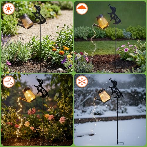 Solar Watering Can Light Dog Stake 37in Garden Waterfall LED Outdoor Art - color: Dog Watering Can