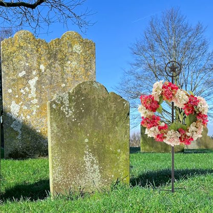 Black Metal Wreath Stake, 35.8" Decoration Stand in Ground Cemetery, Standing Wreath Hanger for Cemetery Grave Graveside Memorial Garden
