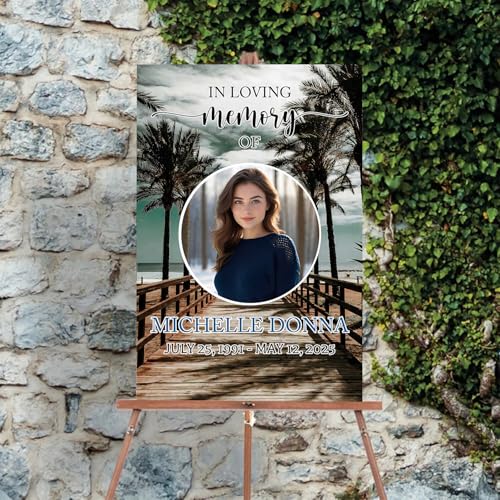 Memorial Sign, Modern Funeral Sign, Blue, PVC, 12x18 Inches, Free Standing - color: Version 9