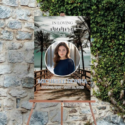 Memorial Sign, Modern Funeral Sign, Blue, PVC, 12x18 Inches, Free Standing - color: Version 9