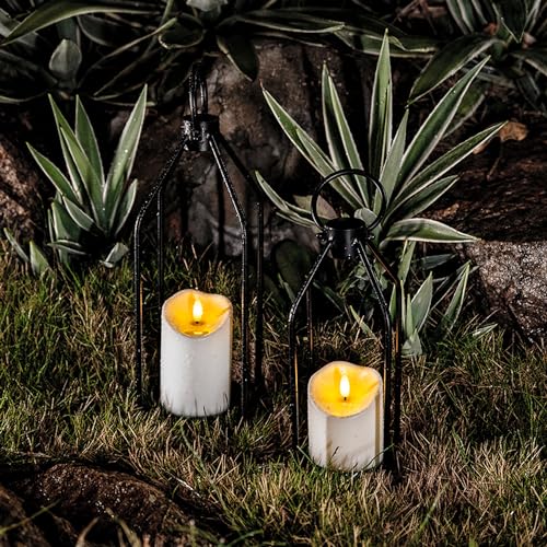 Homemory Modern Farmhouse Black Metal Lanterns 2PCS with Flameless Candle - color: Black