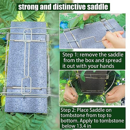 LVXINLI Cemetery Headstone Flower Saddle -Outdoor Grave Decorations ，Mixed of Artificial Silk Rose and Lily for Tombstones (red, Saddle) - size: 1 saddle