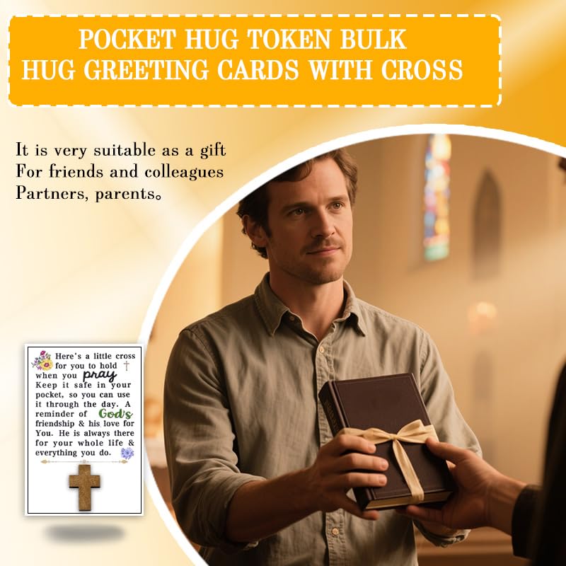 Small Cross Christmas Gifts for Women Christian Wooden Pocket Tokens Christening Communion Communion Confirmation Baptism Gifts for Girl Catholic Religious Xmas Holiday Birthday Gift for Church Friend - color: Religious Greeting Cards with Cross