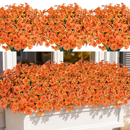AmyHomie 20 PCS Artificial Fall Flowers for Outdoors, Orange Fake Mums | Garden, Patio, Porch, Window Box, Hanging Flowers Planters; No Fade, Long Lasting, Maintenance Free Indoor Fall Decor - color: Pure Fall Orange, size: 20