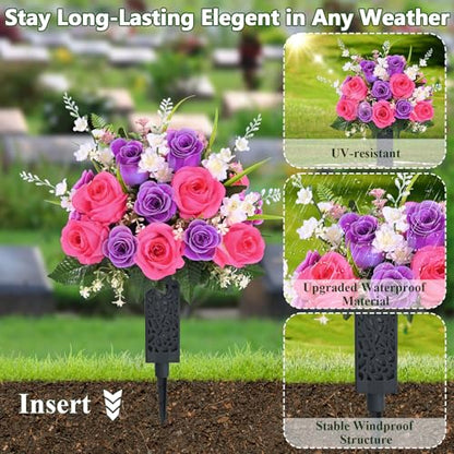 MARTINE MALL 2 Sets Artificial Cemetery Flowers for Grave, (Colorful)