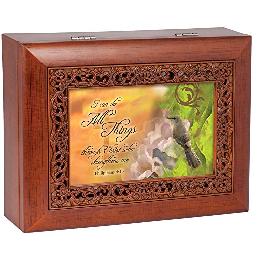 Cottage Garden Inspirational Music Box - All Things Plays Amazing Grace with Ornate Woodgrain Finish