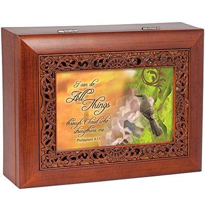 Cottage Garden Inspirational Music Box - All Things Plays Amazing Grace with Ornate Woodgrain Finish