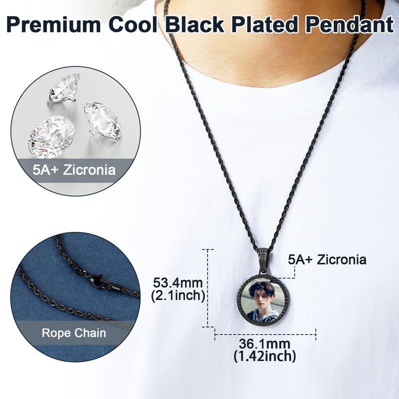 YIMERAIRE Customized Picture Necklace Personalized Circle Chain - color: 00171 Black Circle Pendant+Rope Chain