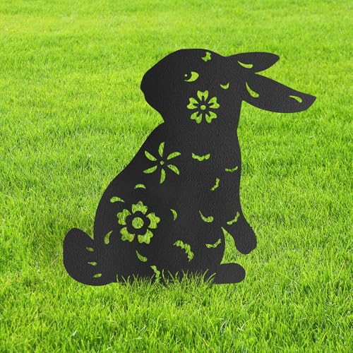 Floral Rabbit Metal Garden Stake Decorative, Elegant Floral Cutout Design Silhouette Statues for Yard Art, Outside, Patio, Outdoor Decor, Garden Decorations, Lawn Ornaments - 12" Black - color: STA08-2408-M08, size: 12" Black
