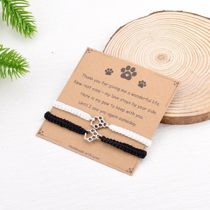 Pet Memorial Gifts for Loss of Dog Cat Paw Print Bracelets for Women Men Pet Sympathy Gift Remembrance Bereavement Gifts Idea - color: Black & White