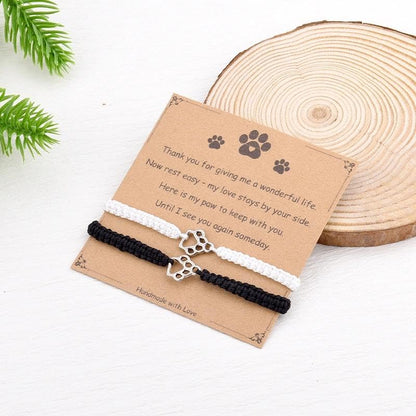 Pet Memorial Gifts for Loss of Dog Cat Paw Print Bracelets for Women Men Pet Sympathy Gift Remembrance Bereavement Gifts Idea - color: Black & White