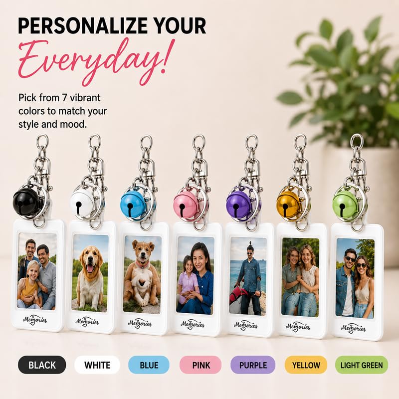 Mini Film Photo Keychain Picture Holder with Bell | Photo Frame Key Chain for Instax Mini Fujifilm Polaroid - color: Blue, size: Set of 1