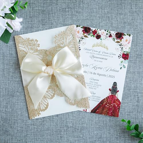 20 PCS 5.12x7.2 Butterfly Personalized Quinceanera Invitation, Customized XV Anos Laser Cut Invitation Cards with Envelopes (20 PCS Light Gold Personalized) - color: 20 PCS Light Gold Personalized