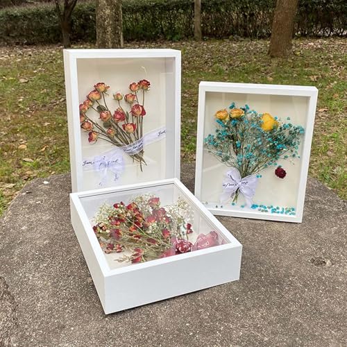 8 x 10 Inch Shadow Box Frame 3 cm Inner Depth Wooden Deep Box Frames for Tabletop and Wall, Deep Frame Display Boxes 3D Picture Frames for Flower Tickets Memorabilia (White, 8 x 10 Inch) - color: White