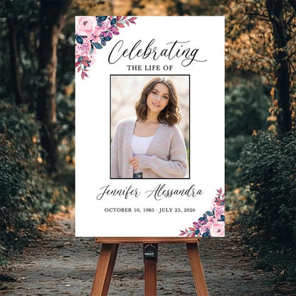 Celebrating the Life Memorial Sign Personalized - Funeral Welcome Sign, Celebration of Life Poster with Picture, Funeral Photo Display Board, In Loving Memory, Forever In Our Hearts Canvas #13 - color: Version #13