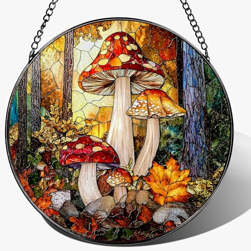 8-Inch Mushroom Suncatcher Ornament: Stained Glass Window Hanging & Decor, Sun Catchers Indoor Window — Gifts for Christmas & Holidays, Ideal Gifts for Nature and Mushroom Lovers, Gift Idea - color: Mushroom