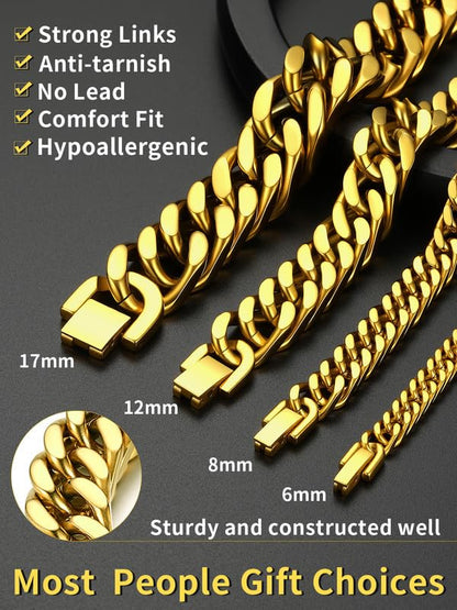 ChainsHouse Stainless Steel Cuban Link Bracelet, 6mm/8mm/12mm/17mm Width, 7.5"/8.3"/9", Black/ 18K Gold Plated Chain Wrist Bracelets for Men Women, Send Gift Box - color: K: Gold-8mm width
