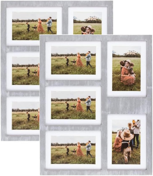 GLM 4x6 or 5x7 Collage Picture Frames for Wall, Holds 5 Photos, Rustic Photo Collage Frame with Glass and Mat, 5x7 Picture Frame Collage or 4x6 Picture Frame Collage, 2-Pack (Gray) - color: Gray - Rustic, size: 2 Pack