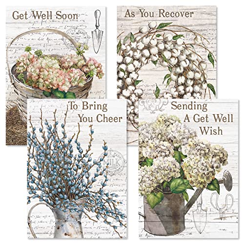 Current Farmhouse Get Well Greeting Cards - Set of 8 (4 Designs), Large 5" x 7", Sympathy Cards with Sentiments Inside, White Envelopes - color: Farmhouse
