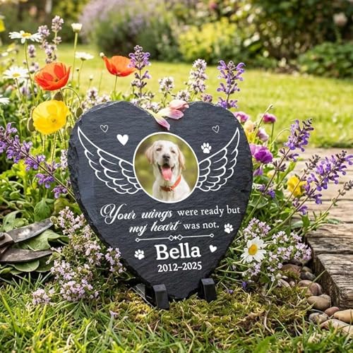 Custom Name Photo Pet Memorial Stone for Loss Dogs Cats, Garden Memorial Rock Headstone Dog Passing Away Sympathy Gift, Dog Cat Grave Markers Tombstone