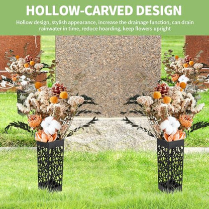 2Pcs Grave Cemetery Vases with Spikes 12 Inch, Graveside Flower Holder, Graveyard Headstone Flower Marker, Memorial Day Grave Decorations Plastic Floral Holders
