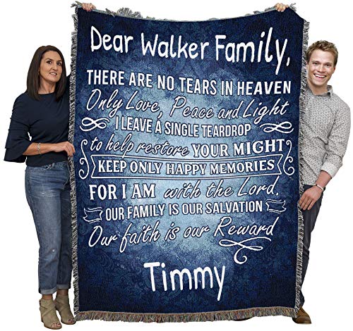 Pure Country Weavers There are No Tears in Heaven Only Love Peace and Light Blanket - Personalized - Custom Sympathy Bereavement Gift Tapestry Throw Woven from Cotton - Made in the USA (72x54) - color: No Tears, size: Customize