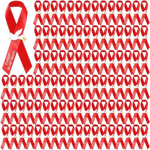 Geosar 100 Pcs Dove Funeral Memorial Ribbons Pins Memorial Service Respect Funeral Personalized Ribbon Bow with Safety Pins and White Dove for Mourning Mental Health Awareness Month Gifts(Red) - color: Red, style: Pigeon