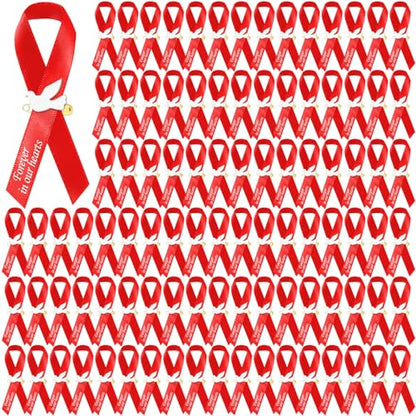 Geosar 100 Pcs Dove Funeral Memorial Ribbons Pins Memorial Service Respect Funeral Personalized Ribbon Bow with Safety Pins and White Dove for Mourning Mental Health Awareness Month Gifts(Red) - color: Red, style: Pigeon