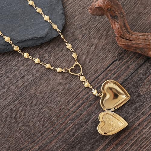 Personalized Heart Locket Necklace for Women Stainless Steel- Heart Necklace - color: Gold-D