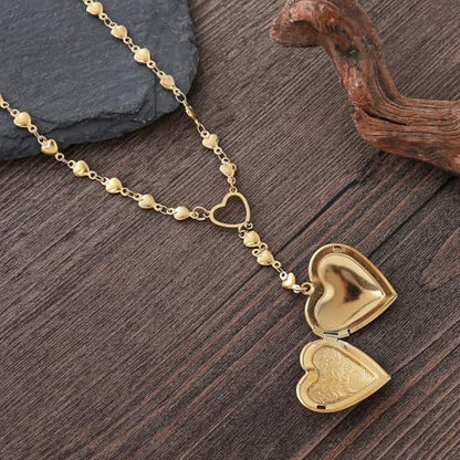Personalized Heart Locket Necklace for Women Stainless Steel- Heart Necklace - color: Gold-D